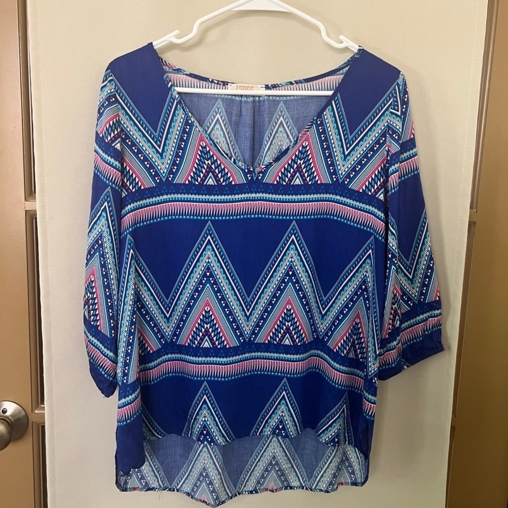 Renee C‎ Womens Medium V-neck 3/4 Sleeve Blouse